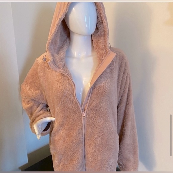 RETIRED ZYIA  BLUSH COLORED SHERPA zipper Lined pockets JACKET SZ LG EUC - Picture 4 of 6